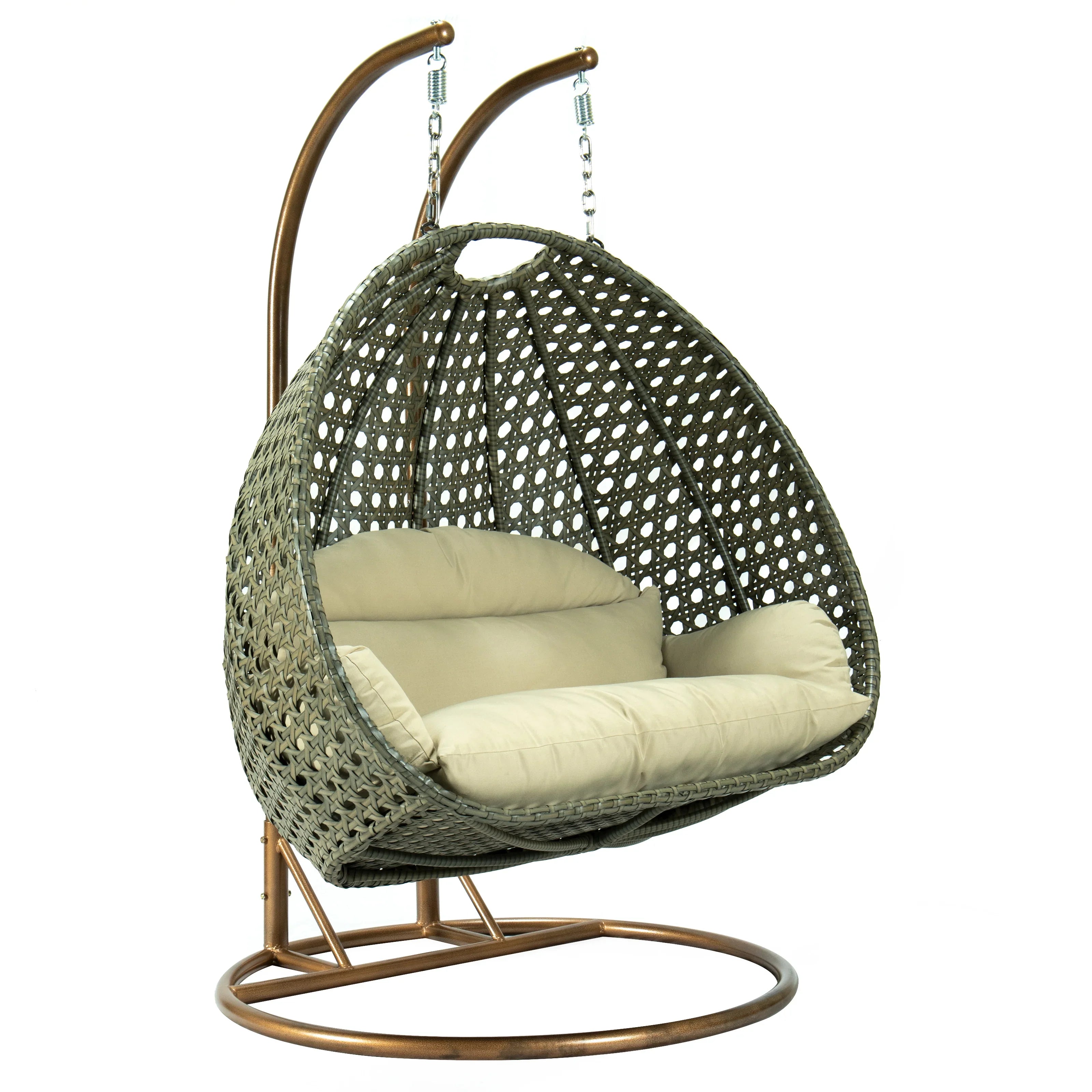 Modern Beige Wicker Hanging Double Seater Egg Swing Chair - Elax Furniture